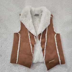Calvin Klein Jeans Girls 4T Faux Suede Sherpa Lined Vest Tan Brown Open Front